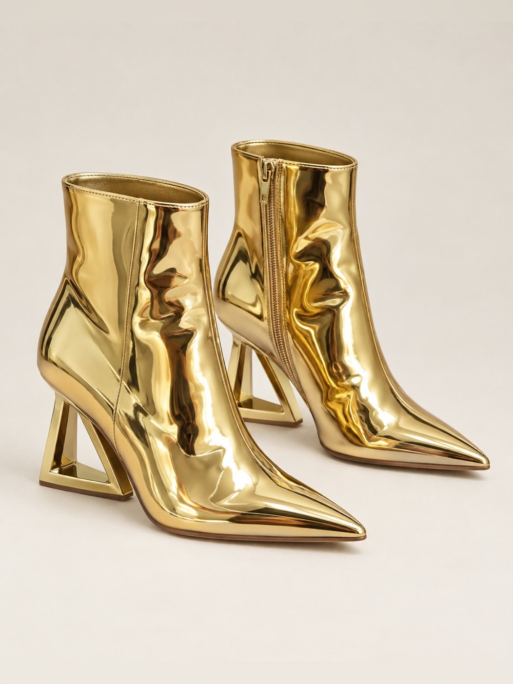 NWT Gianni Bini Harrison Mirror Metallic Architectural Wedge Booties Sz 6,5